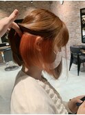 10代20代タッセルボブ切りっぱなしオレンジインナーカラー