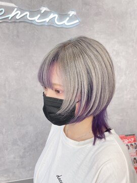 ジェミニ 大津 瀬田店(Gemini) 黒髪カタロググレーベージュレイヤーロングアッシュカラー