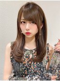 小顔流し前髪顔まわりカット後れ毛セミロングレイヤーストレート