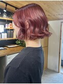 ブリーチありダブルカラー/チェリーレッド/ボブカット/原宿