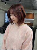 ダブルカラーチェリーレッドピンクブラウン韓国レイヤーロング