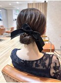 低め編みシニヨン/結婚式参列/ヘアセット/アップヘア