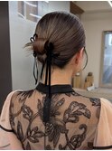 名古屋栄ヘアセットお呼ばれヘア結婚式参列タイトヘアリボン