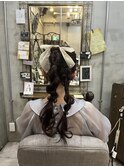 【Bormee】結婚式お呼ばれ/変形ポニー/ポニーテール/リボン