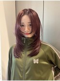 前髪なしレイヤーカット/ザクザクレイヤー/ワインレッドカラー