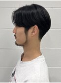 センターパートフェザーパーマニュアンスパーマブルーブラック