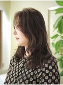 ◆ロングレイヤーカット/アッシュベージュ/流し前髪/長め前髪