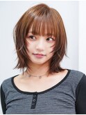 前髪カット顔周りレイヤーくびれミディココアベージュ_F31187