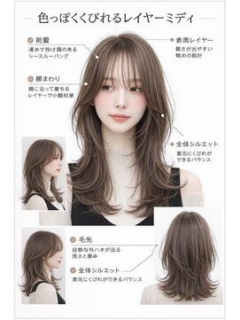 ケシキ 表参道 原宿(kesiki.) ミディアムレイヤー顔周りレイヤーハッシュカット韓国へア