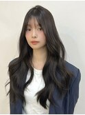 ブリーチなしカラー暗髪ハッシュカットロングレイヤーくびれ小顔