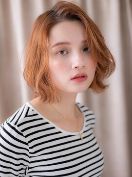 カバーヘア ブリス 戸田公園西口店(COVER HAIR bliss) 艶感アプリコットオレンジかきあげボブウルフY戸田公園20代30代