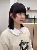 姫カット　フェイスレイヤー　黒髪　シアーカラー　セミディ