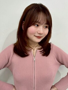 ポーチバイハニー オモテサンドウ(PORCH by HONEY omotesando) 丸顔→小顔レイヤーカット美髪チェリーブラウンワイドバング1