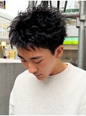 アップバング短髪ツイストスパイラルブリーチパーマツイスパ