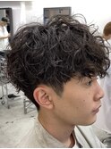 ツイストスパイラルパーマツーブロック刈り上げメンズマッシュ