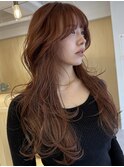 顔まわり暖色ピンクベージュ美髪レイヤーカット韓国ヘア髪質改善