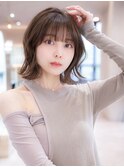 チョコグレージュ/20代30代大人かわいい/ミディアムレイヤー