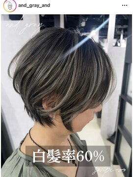 アンドグレイ 千葉船橋店(and gray.) 白髪率60%筋感シルバー系ハイライトでお洒落にぼかす