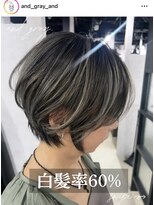 アンドグレイ 千葉船橋店(and gray.) 白髪率60%筋感シルバー系ハイライトでお洒落にぼかす
