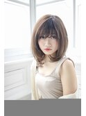 小顔セミウェットウェーブピンクベージュハイライトカラー