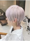 シルバーカラーツーブロックマッシュショート　ブリーチカラー