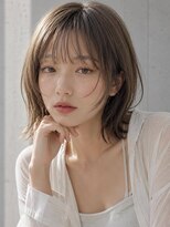 ヴェイン 渋谷(vain)&nbsp;くびれボブ 薄めバング 外ハネレイヤー 美髪 オリーブベージュ