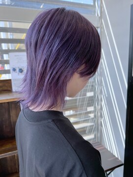 ザ カラー ラボ(THE COLOR LABO) カットブリーチオンカラー　パープル　ウルフカット