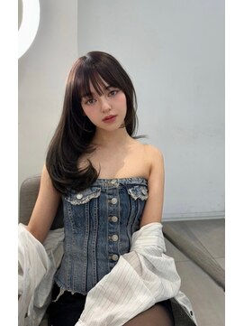 ノク 渋谷(nok) ひし形ミディアム前髪黒髪ボブルフネビージュ小顔ワンレン