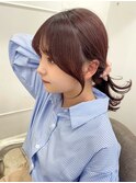 【くびれヘア×ガーネットピンク】小顔カット　斜めバング