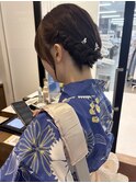 浴衣ヘア タイト編み込み フルアップ