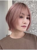 ハイトーンカラー顔周りレイヤーボブダブルカラーブロンドカラー