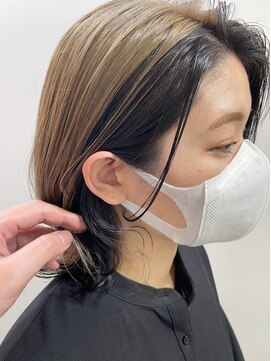 グーフィートーキョー 銀座(Goofy Tokyo) 逆インナーカラー/前髪無し/ベージュ×黒/肩ラインボブ/韓国ヘア