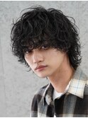 大名波巻きスパイラルパーマメンズマッシュウルフシャドウパーマ