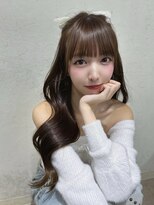 アム 表参道(am) 小顔薄めバンググレージュレイヤーロング前髪パーマ黒髪