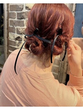 ザ ヘア ディードットログ(The hair D.Log) ブリーチ暖色カラー*明るめピンクオレンジヘアセット橿原