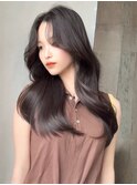 韓国風くびれヘア 顔周りカット 透明感カラー グレージュカラー