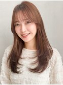 結べるボブシースルーバングセミディうる艶髪ミルクブラウン