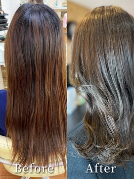 アークスヘアー 艶感ストレートアッシュグレージュ透明感ロング