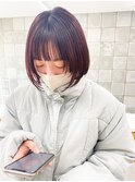 ボブ　ミニボブ　前髪　暖色カラー　パープル　ブラウン