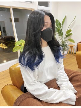 コムヘアー(COM HAIR) 裾カラー。ネイビーブルー。ダブルカラー。