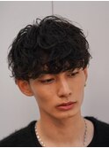 渋谷メンズマッシュウルフカット緩めシャドウパーマ波巻きパーマ