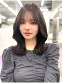 透明感カラー くすみブラウン くびれミディアム【肥田亜沙美】