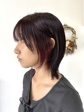 ジェムヘアスタジオ 湘南平塚南口店(Gem Hair Studio) ショートウルフ×ボルドーイヤリングカラー【Gem 神原】