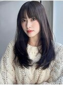 小顔/レイヤーカット/ミディアムレイヤー/大人前髪/透明感カラー