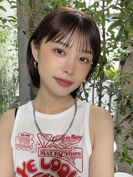 メゾンアクア 表参道(Maison ACQUA) ＋切りっぱなしボブルフ/黒髪ネビージュ/小顔ワンレン/縮毛矯正