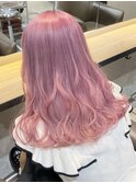 3220ラベンダーピンクビビッドカラー波巻きゆる巻きロング