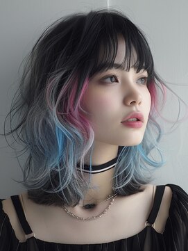 レヴ 草加店(LEV.) デザインカラー レイヤーカット外ハネボブ 美髪