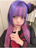 地雷系姫カットウルフパープルピンク