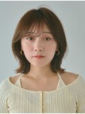 レイヤーボブ ワンレン フレンチバング ミルクティーブロンド
