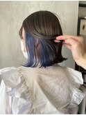 インナーカラーネイビーブルーボブインナーカラーボブ